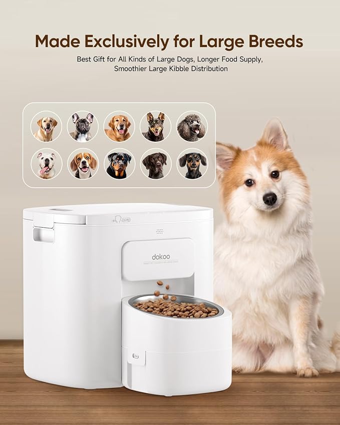 15L Automatic Dog Feeder for Large Breed, 2025 Vacuum-Sealed Storage Airtight 100% Freshness Timed Auto Dog Food Dispenser, Anti-Blockage System, Support up to 22mm Pet Food, Stainless Steel Bowl
