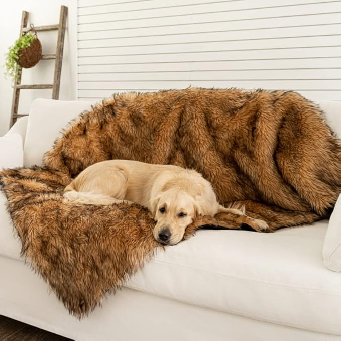 PAW BRANDS PupProtector Waterproof Throw Blanket for Dogs and Cats, Pet Blanket Cover for Couches, Sofas, Beds, Car Seats, Furniture, Calming Soft Faux Fur, Sable Brown, Original (60" L x 50" W)