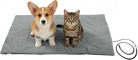 Dog Heating Pad (31"x20") - Waterproof Electric Heated Mat & Pet Bed for Indoor and Outdoor Use, Chew Resistant Cord, Machine Washable Cover with Wheat Pattern Quilting, for Cats and Pets