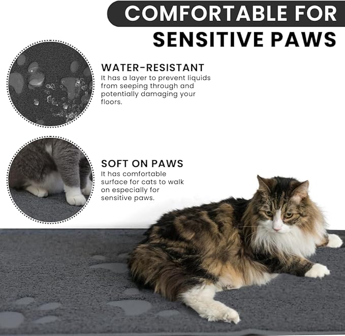 Andalus Small Cat Litter Mat, Pack of 1 - Waterproof, Non-Slip & Easy to Clean Cat Litter Box Mat for Extra Efficient Pet Litter-Trapping, Grey (15.75” X 11.75”)