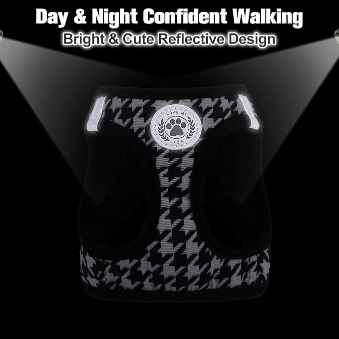 BEAUTYZOO Small Dog Harness and Leash Set,Step in No Choke No Pull Soft Mesh Dog Harnesses Reflective for Extra-Small/Small Medium Puppy Dogs and Cats, Plaid Dog Vest Harness for XS S Pets, Black XXS