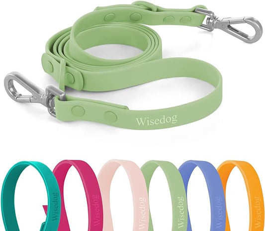 Wisedog Waterproof Dog Leash – 5ft/6ft Adjustable with 2 Metal Swivel Hooks, Easy to Clean Dog Leashes for Small, Medium, Large Breed Dogs (Sage Green,M)