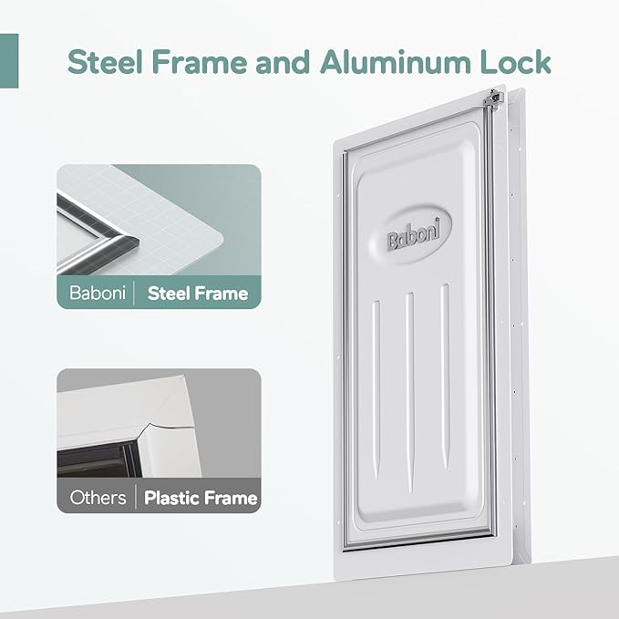 Baboni 3-Flaps Pet Door for Interior and Exterior Doors, Steel Frame and Telescoping Tunnel, Strong and Durable Dog Door(Pets Up to 220 Lb) -X-Large