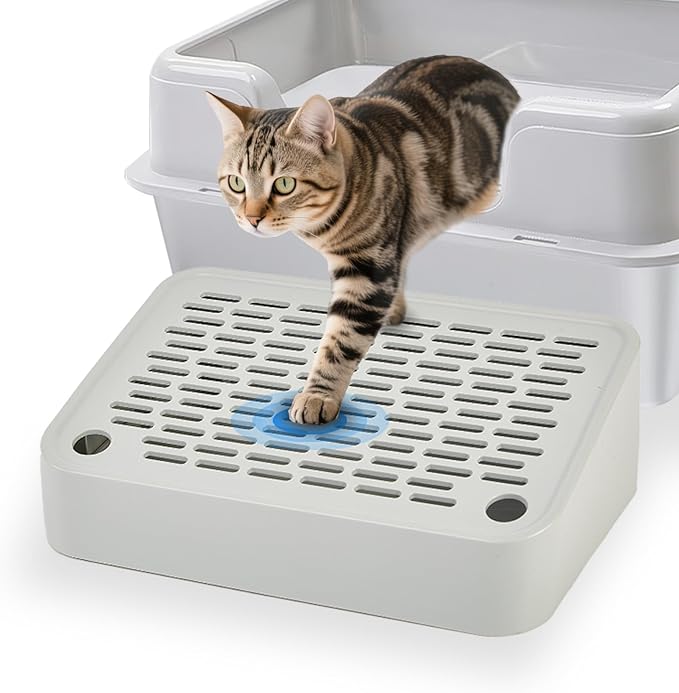 SpaceTime Elevated Cat Litter Mat for Litter Box,Trapping Litter Ramp/Steps for Floor Indoor,Washable Easy Cleaning Cat Pad with Filter Function,Suitable for Kitty & Senior Cats (Grey-Incline Shape)