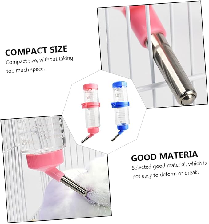 Mikikit 2pcs Leakproof Rabbit Water Bottles for Cage with Built Rolling Ball Large Capacity Water Dispensers for Chinchilla Guinea Pig and Small Pets