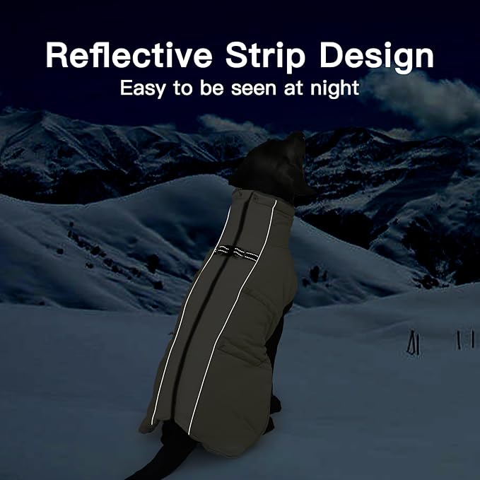 Dog Winter Jacket - Large, Warm Zip Up Snowsuit Dog Harness Vest, Reflective, Water-Resistant, Apricot