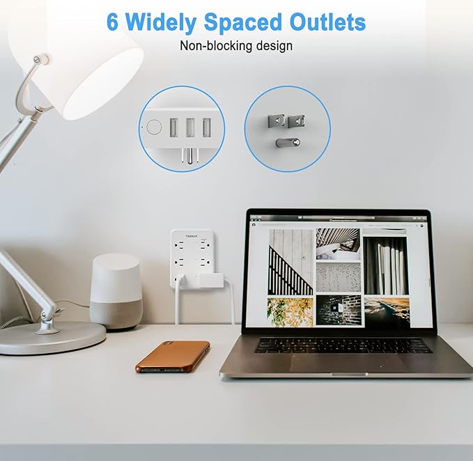 TESSAN Smart Power Strip with 6 Outlet 3 USB, WiFi Wall Smart Outlet Plug with 3 Remote Controll Outlets, Compatible with Alexa Google Assistant for Home Office, Only 2.4 GHz Wi-Fi