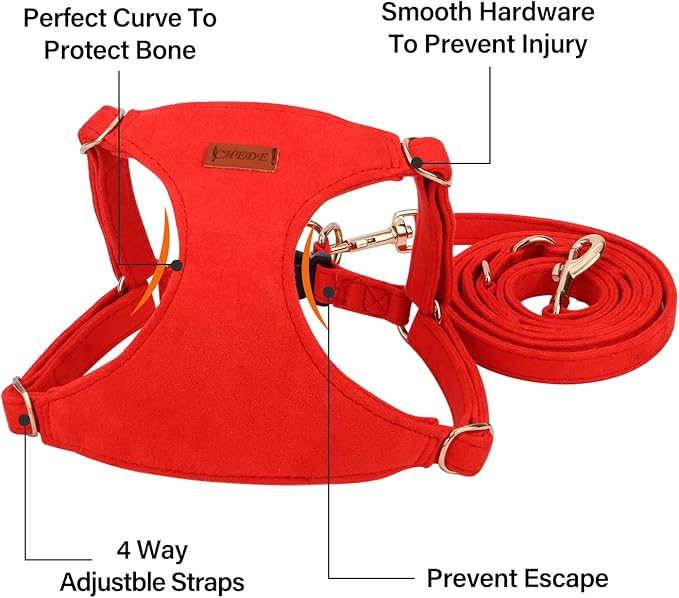 CHEDE No Pull Puppy Harness and Multifunction Dog Leash Set- 8 Colors Soft Adjustable No Choke Escape Proof Cute,Lightweight Pet Vest Harness for Small and Medium Dog (M, Red)