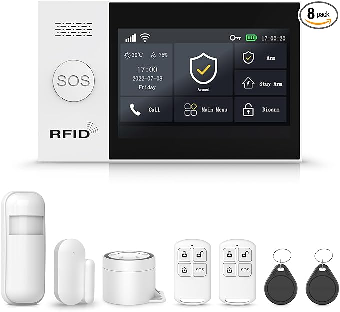 Home Alarm System,Wireless Security System with Touch Screen DIY Kit,Remote & Phone App Control,WiFi+GSM/4G Door/Motion Sensors Compatible with Alexa for Apartment,Kids Safety,Office NO Monthly Fees