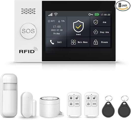 Home Alarm System,Wireless Security System with Touch Screen DIY Kit,Remote & Phone App Control,WiFi+GSM/4G Door/Motion Sensors Compatible with Alexa for Apartment,Kids Safety,Office NO Monthly Fees