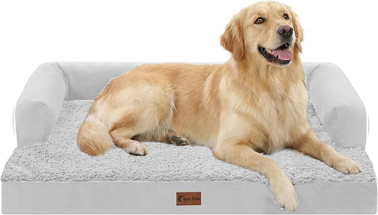 Orthopedic Dog Beds for Large Sized Dogs, Waterproof Egg Crate Foam Large Dog Couch Beds with Comfy Bolster 36x27Inch, Washable Pet Beds with Removable Cover and Nonskid Bottom, Grey White