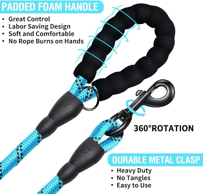 COOYOO Dog Leash 5/6 FT with Comfortable Padded Handle and Highly Reflective Threads for Small Medium and Large Dogs