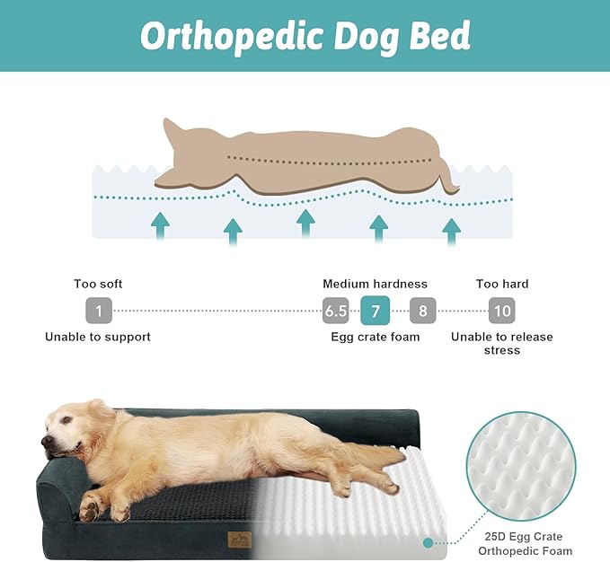 Orthopedic Dog Bed for Large Size Dog, XL Dogs Crate Bed, L Shaped Foam Anti-Slip Bottom Pet Cat Sofa with Washable Removable Cover, Suitable for Pet Up to 100 lbs, 44x32x7 inch, Black