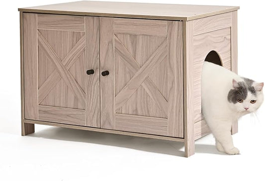 Amazon Basics Cat Litter Box Enclosure Furniture, Wooden Pet House and Hidden Litter Box for Indoor Cats, 27.6" × 19.7" ×19.7", Beige