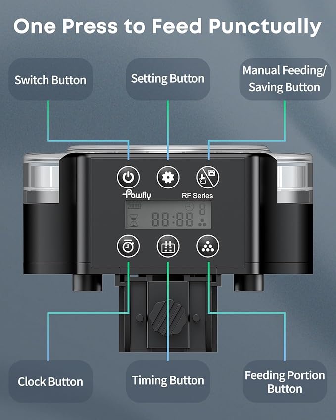 Pawfly Aquarium Automatic Fish Feeder, 108 mL Food Dispenser for Pellets Powder and Granules, Adjustable Timer Feeder for Fish Tank, Battery Powered (Batteries Not Included)