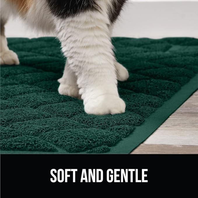 GORILLA GRIP Cat Litter Box Mat, 47x35, Water Resistant, US Designed Kitty Litter Trapping Mats, Easy to Clean, Scatter Control, Less Mess and Clean Floors, Kitten Supplies for Indoor Cats, Dark Green
