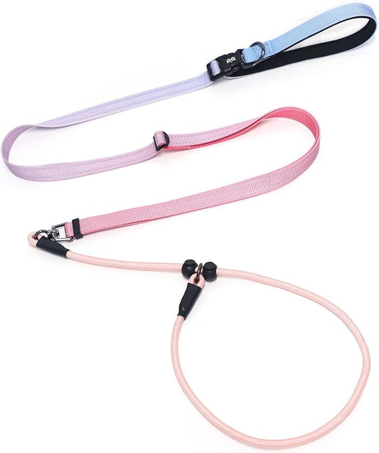 QQPETS Adjustable Slip Lead Dog Leash, Hands Free Waist Leash for Dog Walking, Reflective Training Lead with 360° Swivel Anti-Tangle, 4-7 ft Length for All Breeds