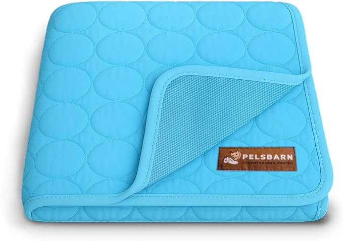 Pelsbarn Dog Cooling Mat- Ice Silk Summer Comfort, Self Cooling, Non-Slip Dog Pad, Durable & Washable, Mat for Medium Dogs 19" x 25", Support Shelter Dogs with Every Purchase (Blue)