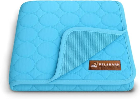 Pelsbarn Dog Cooling Mat- Ice Silk Summer Comfort, Self Cooling, Non-Slip Dog Pad, Durable & Washable, Mat for Large Dogs 25" x 37", Support Shelter Dogs with Every Purchase (Blue)