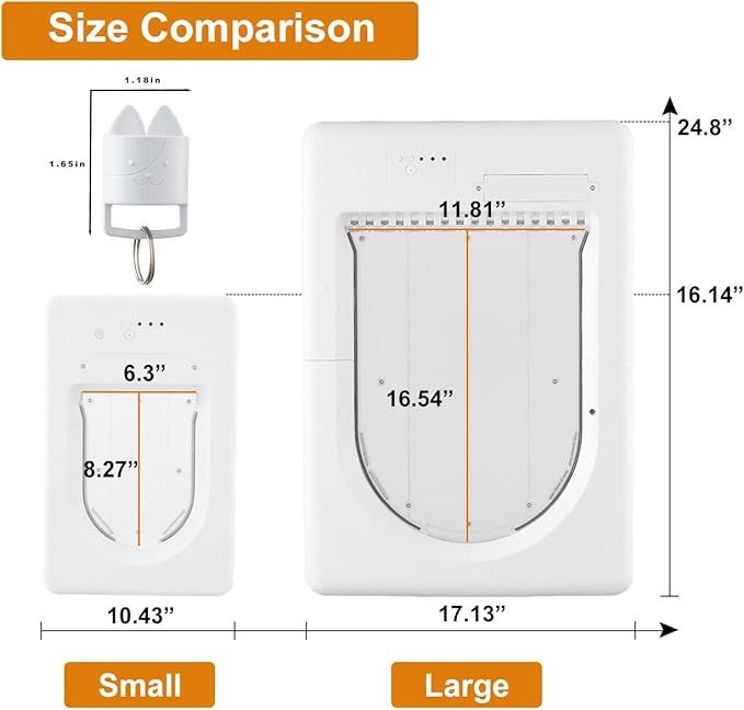 Smart Electronic Pet Door, Automatic Cat Dog Door with 3 Modes, Battery Powered Electronic Sensor Pet Door with 1 Sensing Key, Fit for Small/Medium Pets Up to 35lbs - Small Size