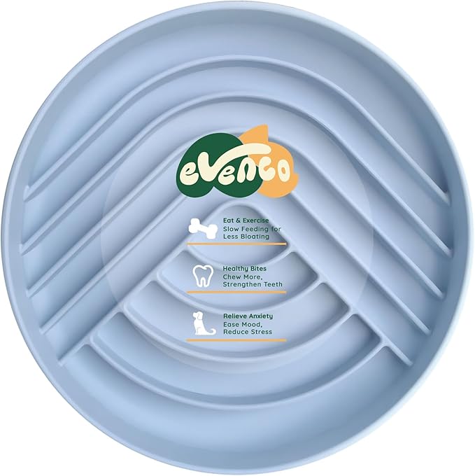 Slow Feeder Dog Bowls, Slowdown Bowl - Silicone Dog Feeding Bowls with Suction Cups for Puppies, Modern Lick Mat Design, Reduces Gulping, Dishwasher Fit, Mealtime Challenge, 7.5" x 1.3" Blue