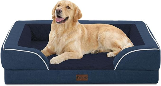 Orthopedic Dog Beds for Large Sized Dogs, Waterproof Memory Foam Large Pet Bed with Sides 36x27Inch, Non-Slip and Egg-Crate Foam Big Dog Couch Bed with Removable Washable Cover, Navy Blue