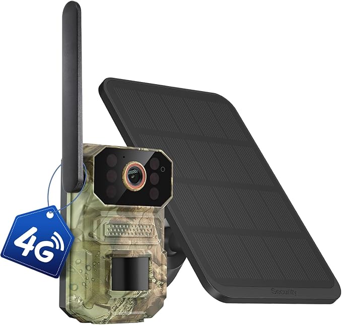 1080p 4G LTE Cellular Camera with Solar Panel, Smart AI Motion Detection, 2-Way Audio, Crisp Night Vision, Cloud Storage, Outdoor Surveillance Security Cam
