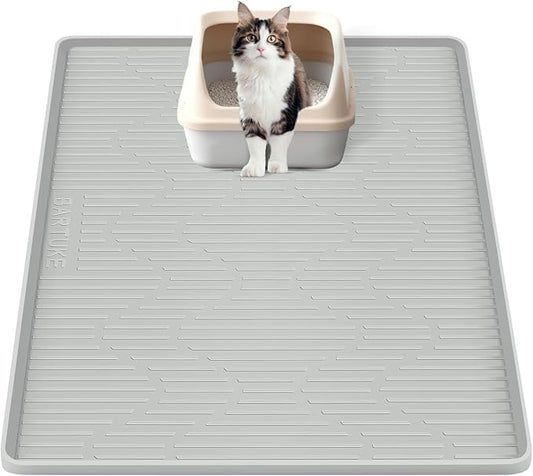 Silicone Cat Litter Mat, 24" x 17" Large Cat Litter Box Mat Litter Trapping Mat for Scatter Control, Waterproof, Soft on Kitty Paws, Clean Floor (Grey)
