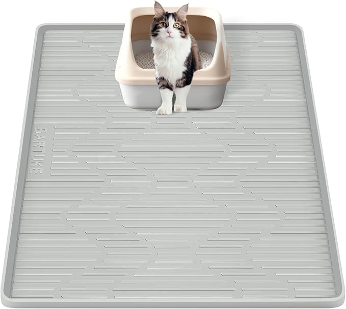 Silicone Cat Litter Mat, 24" x 24" Large Cat Litter Box Mat Litter Trapping Mat for Scatter Control, Waterproof, Soft on Kitty Paws, Clean Floor (Grey)