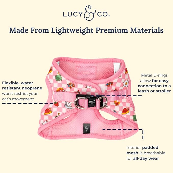 Lucy & Co. Cutie Patootie Step-in Cat Harness & Leash Bundle – Reflective, Breathable & Adjustable Harness for Cats, Kittens & Small Dogs, Lightweight & Secure and Dual Leash Clips