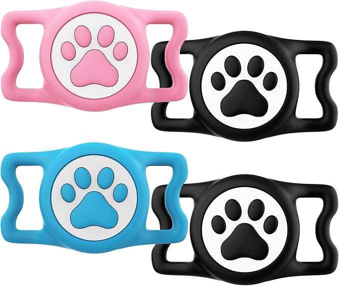 4 Pack- IPX8 Waterproof Airtag Dog Collar Holder for Apple Air Tag, Silicone Dog Airtag Holder for Dogs,Anti-Scratch GPS Case for Apple Airtag, Durable Cover for Pet Collar