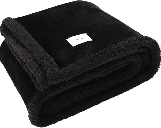 Dog Blanket, Waterproof Reversible Sherpa Fleece Throw Blanket, Furniture Cover for Bed, Couch, Sofa Protection from Liquid Pee and Pet Fur of Puppy, Cat (Black XS20*27inches)