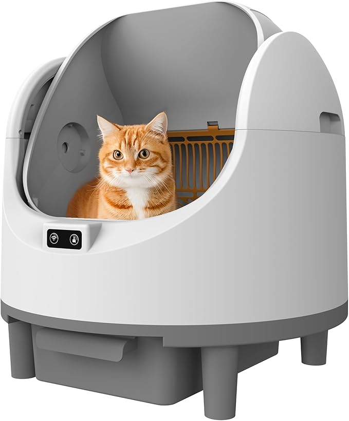 Self Cleaning Litter Box, Automatic Cat Litter Box Self Cleaning with Large Capacity, App Control, Safety Protection, Removable Washable Liner, 1 Roll Garbage Bags, Open-Top