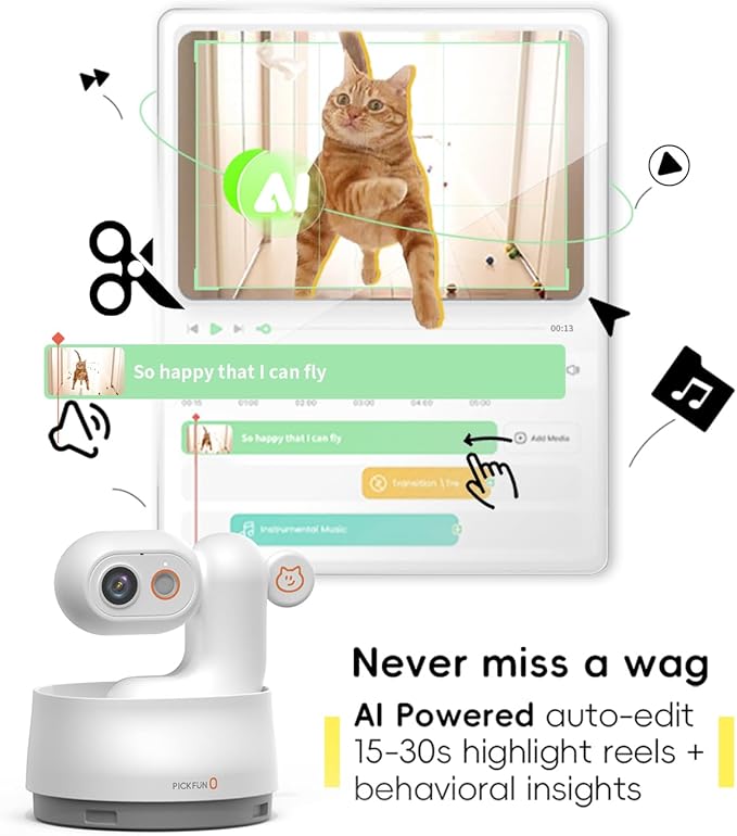 P0 AI Pet Camera with 2K Tracking, Auto Video Recording Editing & Smart Alerts, 350° Panoramic View with Night Vision, Two-Way Audio, Privacy Protection & Local Storage for Cat/Dog Monitoring