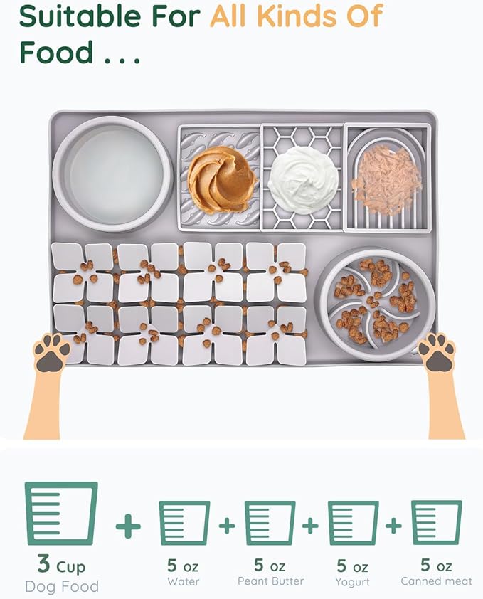 Slow Feeder Bowl, Silicone Lick Mat with Suction Cups for Dog Cat, Snuffle Mat for Pet Smell Training, Puzzle Toys for Bored Puppy, Sniff Mat for Slow Eating and Keep Busy, Lavender Gray