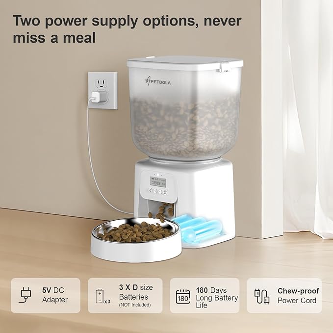 Automatic Cat Feeder, 4L/17Cups Timed Cat Dry Food Dispenser with Dual Power Supply, Programmable Portion Control, Auto Pet Feeder for Cats and Dogs