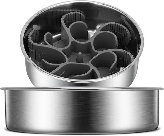 2-in-1 Slow Feeder Dog Bowls, Stainless Steel Pet Bowls with Silicone Feeder Insert, Removable Non-Slip Rubber Base for Dogs to Slow Down Eating (Small Breed)