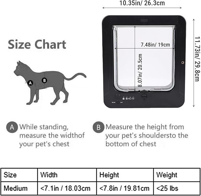 Smart Electronic Pet Door, Automatic Cat Dog Door with 2 Collar Sensor Battery Powered Electronic Sensor with Remote Control for Small Medium Pet