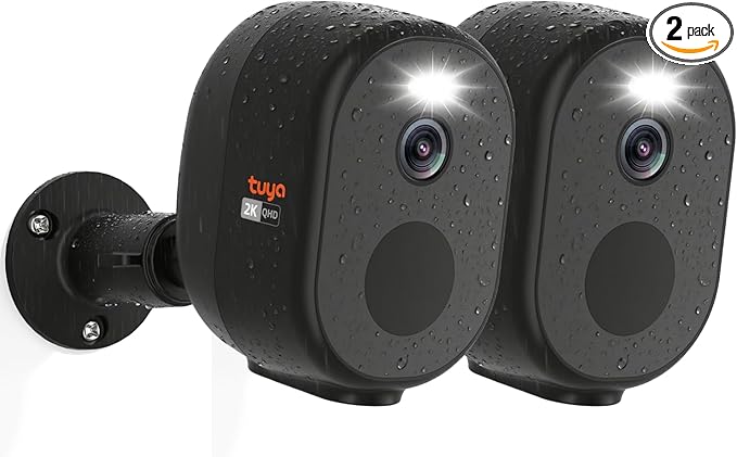 Rraycom 2Pack 2.4G/5GHz WiFi Security Cameras Wireless Outdoor, 2K Tuya Smart Camera for Home Security,Color Night Vision, AI Motion Detection,2-Way Talk,Waterproof,Works w/Alexa,Cloud/SD Storage