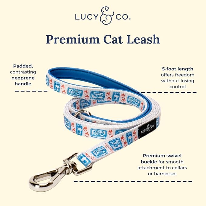 Lucy & Co. Tinned Fish Step-in Cat Harness & Leash Bundle – Reflective, Breathable & Adjustable Harness for Cats, Kittens & Small Dogs, Lightweight & Secure and Dual Leash Clips – Small