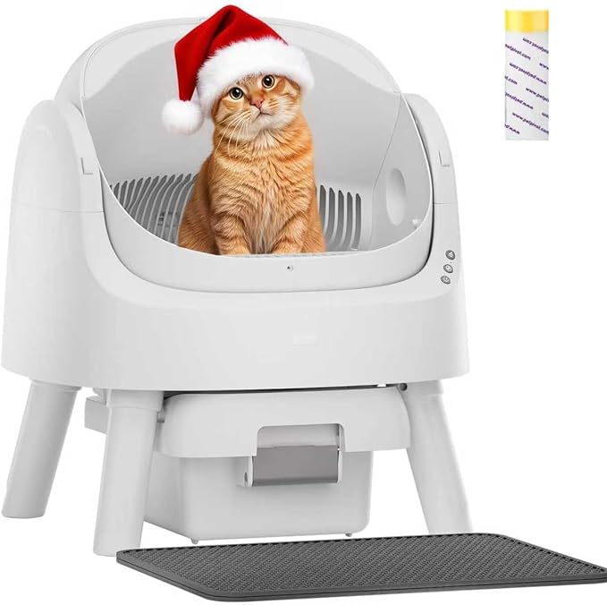 PetPivot Self Cleaning Litter Box, Open Top Automatic Litter Box for Multiple Cats, Multiple Layer Safety Protection, Liners and Mat Included, White