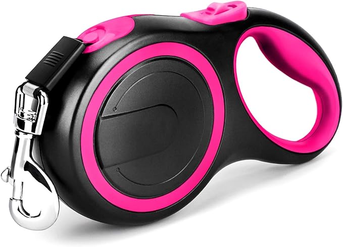 Segarty 26ft Dog Leash Retractable, Dog Leads Long for Medium Large Breed Pets Up to 110Lbs, No Tangle Nylon Tape and 1 Button Break & Lock Heavy Duty Leash for Training Running, Pink