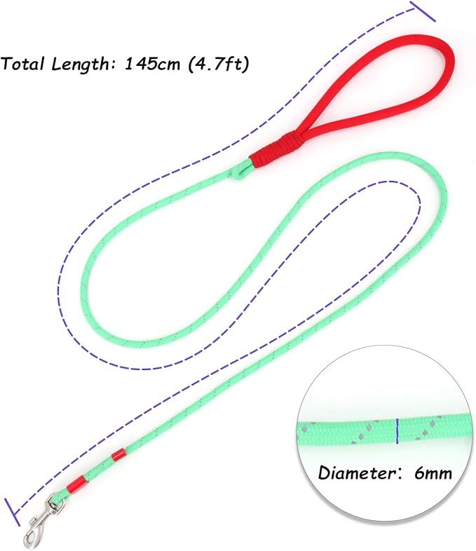 2 Pack Rope Dog Leash, 4.5 ft Lightweight Premium Rope Leash with Comfortable Padded Handle, Reflective Dog Leashes for Small and Medium Dogs, Kid-Friendly Family Set