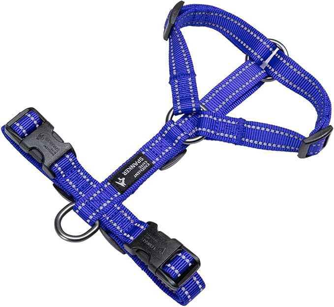 EXCELLENT ELITE SPANKER No Pull Dog Harness Reflective Nylon Vest L-Shaped Adjustable Easy Pet Harness for Small Medium Large Breeds Dogs Walking Training Black Red(Blue-XL)