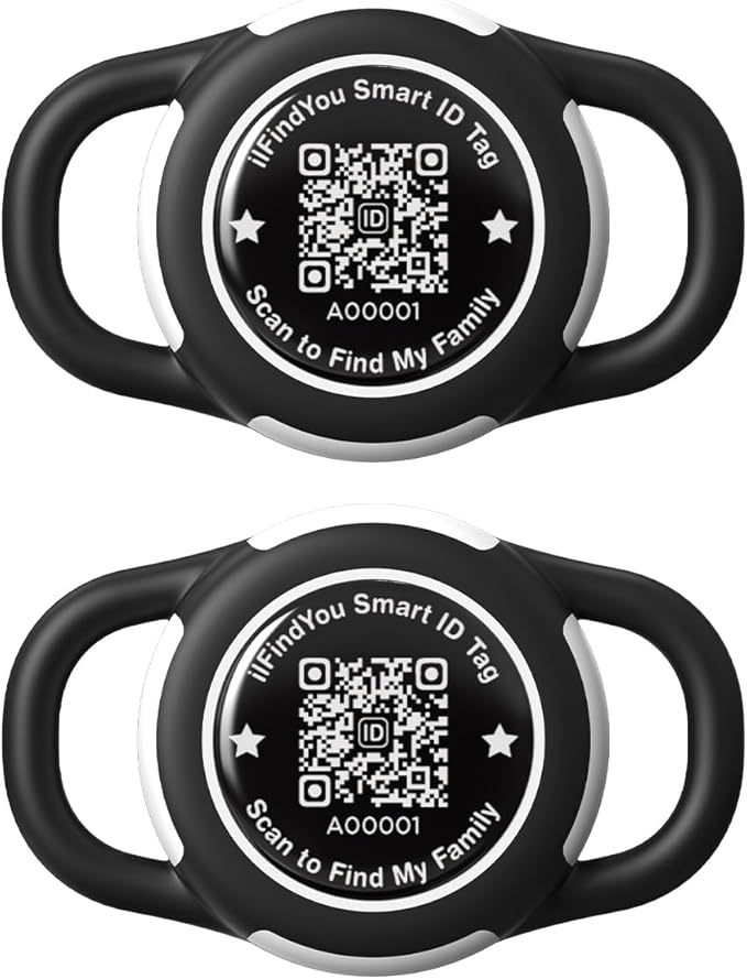 2 Pack Waterproof AirTag Dog Collar Holder for Apple Tracker QR Code Case Black