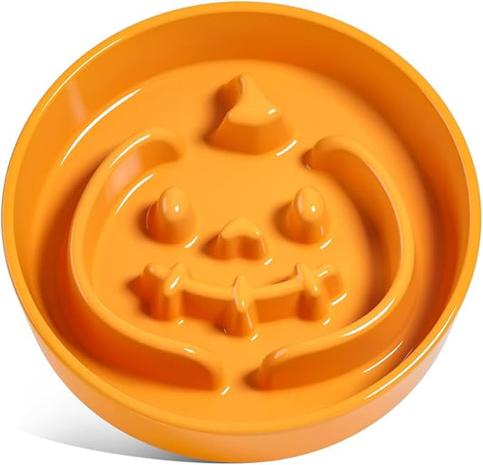 LE TAUCI Ceramic Slow Feeder Dog Bowls Small Breed, 0.6 Cups Dog Food Dish for Fast Eaters, Puzzle Bowl for Small Dogs and Cats,Pumpkin Orange