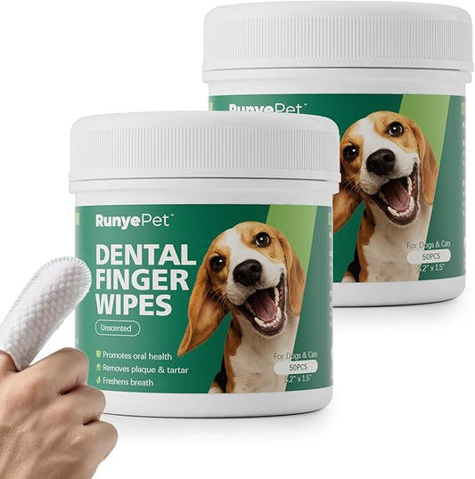 Pet Dental Finger Wipes for Dog & Cats, Remove Bad Breath by Removing Plaque and Tartar Buildup No-Rinse Dog Finger Toothbrush, Disposable Gentle Cleaning & Gum Care Pet Wipes, 100 Counts