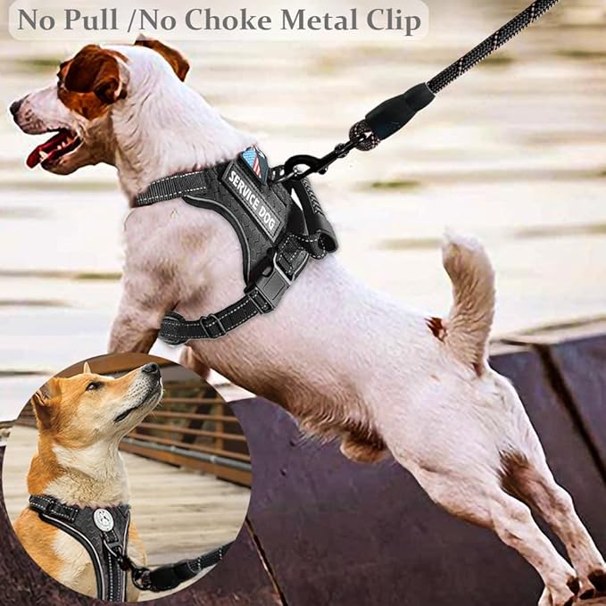 Cymiler Service Dog Vest,No-Pull Dog Harness and Leash Set,Adjustable Oxford Reflective Service Dog Vest Harness with Handle for Outdoor Walking Training,Easy Control for Small Medium Large Dogs