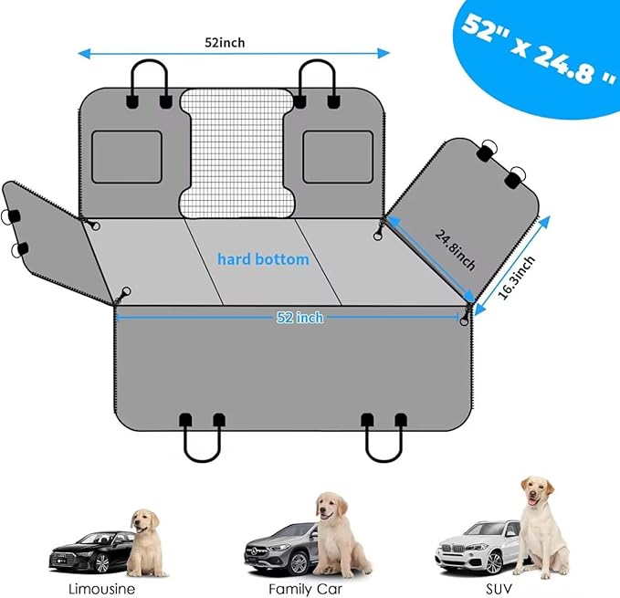 URPOWER PU Leather Back Seat Extender for Dogs – Hard Bottom Dog Car Seat Cover Holds 550 lbs, Anti-Scratch & Waterproof Dog Hammock for Cars, SUVs, Dogs Car Bed Pet Backseat Protector