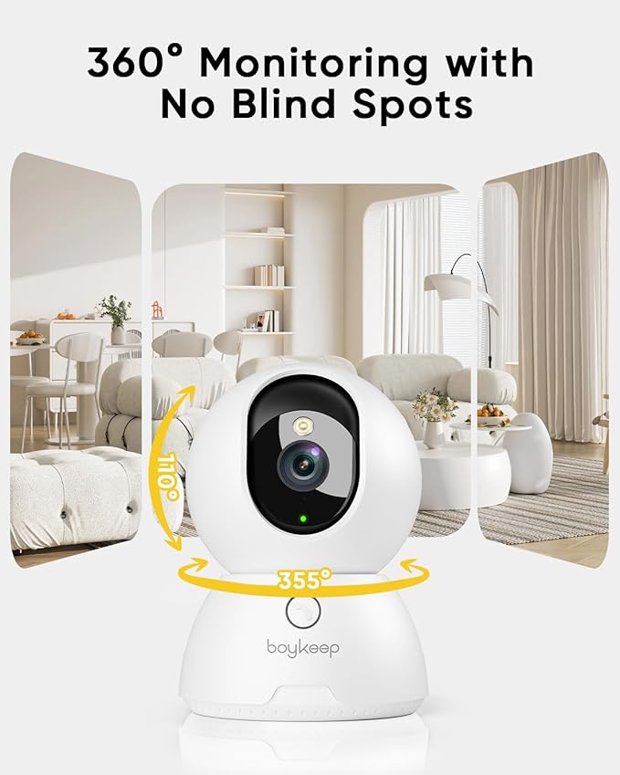 BoyKeep 2K Cameras for Home Security, 2-Pack Indoor Camera with Night Vision, Pet Camera Indoor with Phone App, Motion Detection, 2-Way Audio, Cloud/SD Card Storage, Compatible with Alexa